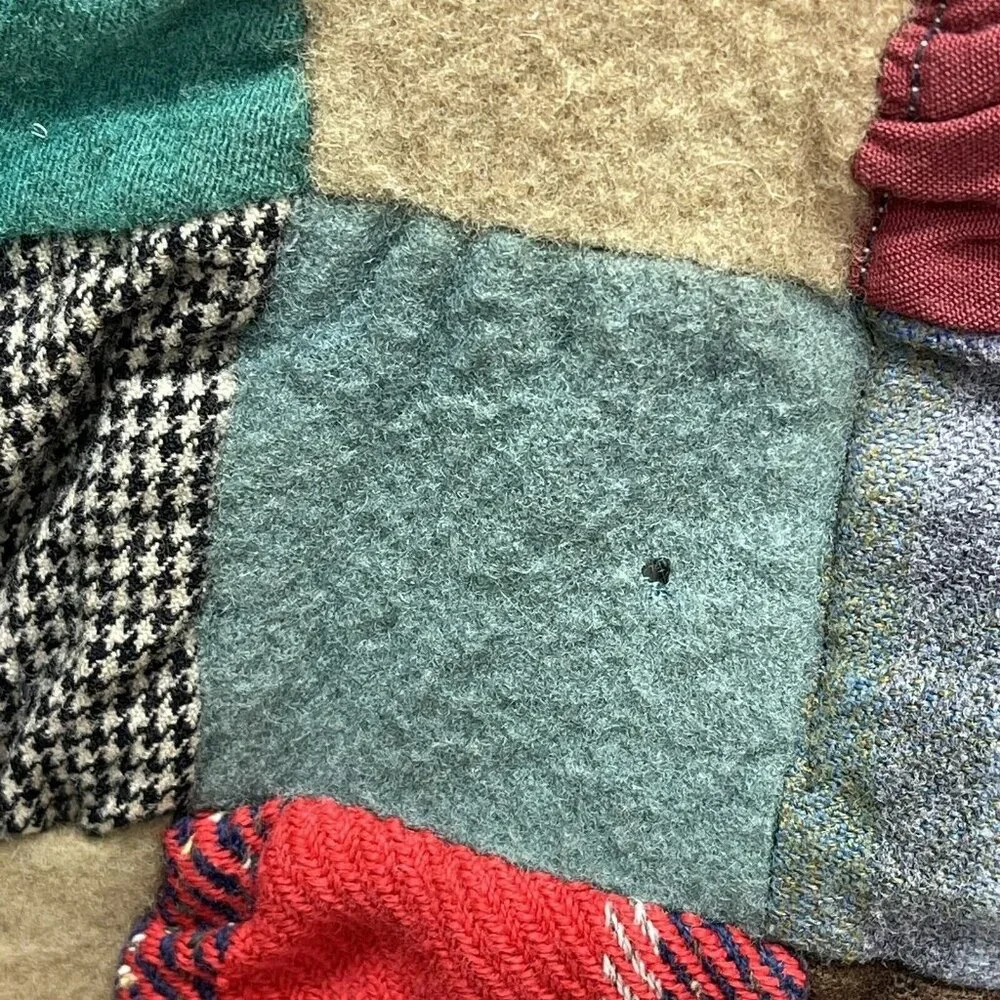 Quilt - Vintage Handmade WOOL Patchwork Flannel Wool Lined Lap Pad 40